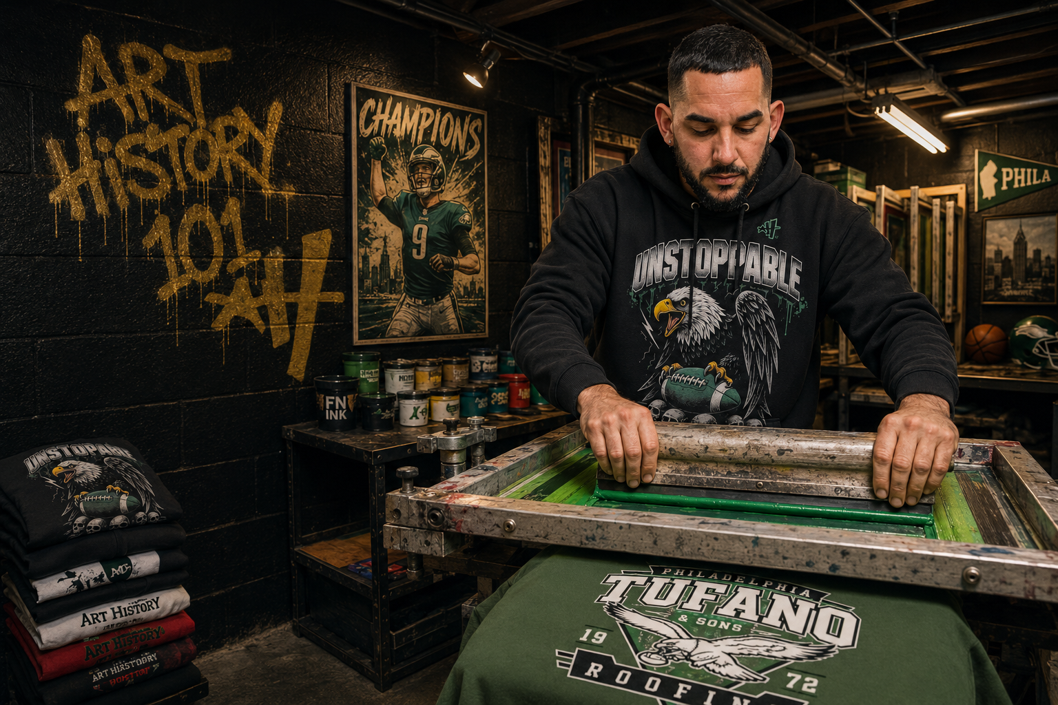 Xtra Mile Printing creating custom apparel for a Philadelphia business in its screen printing shop