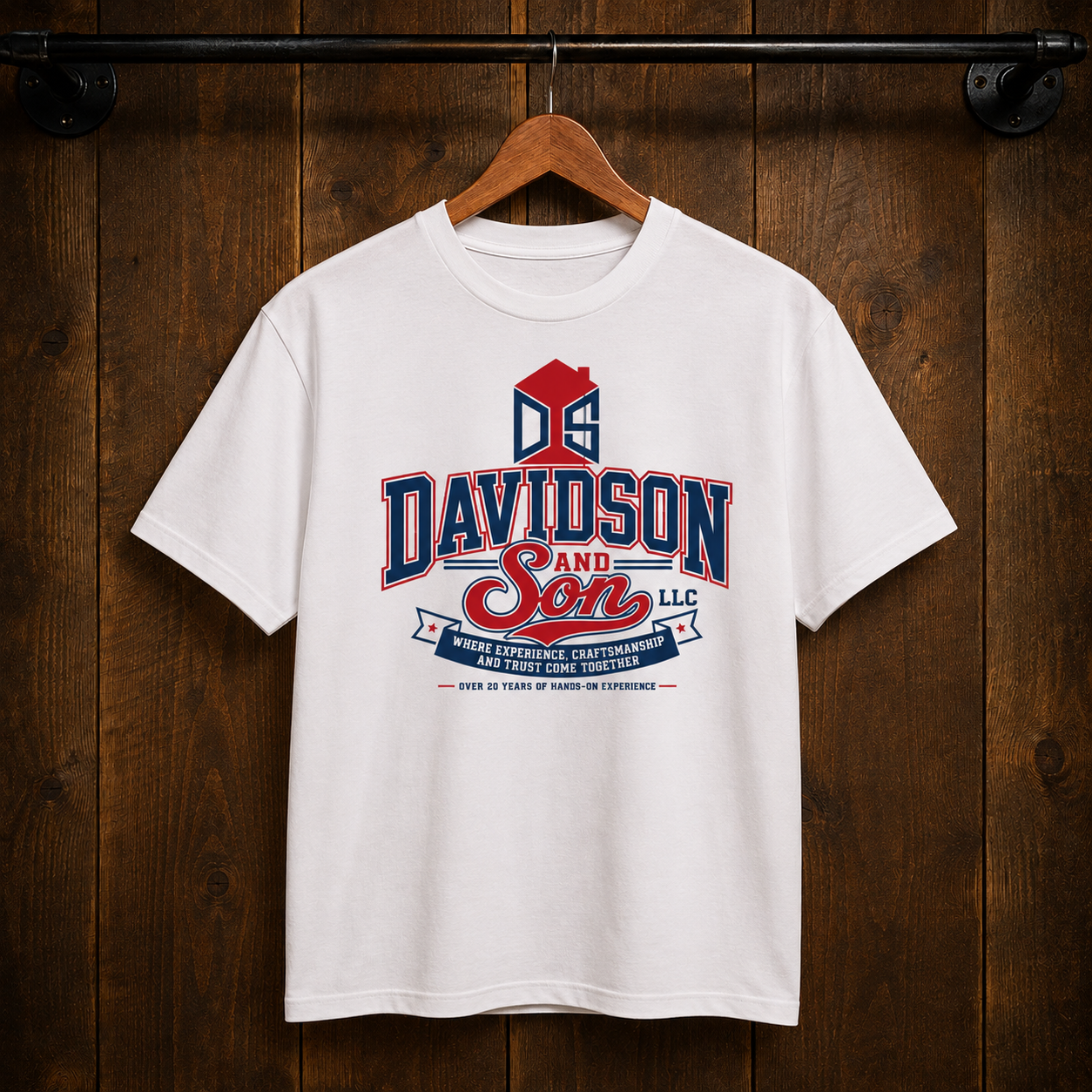 Custom white company T-shirt designed for Davidson and Son by Xtra Mile Printing